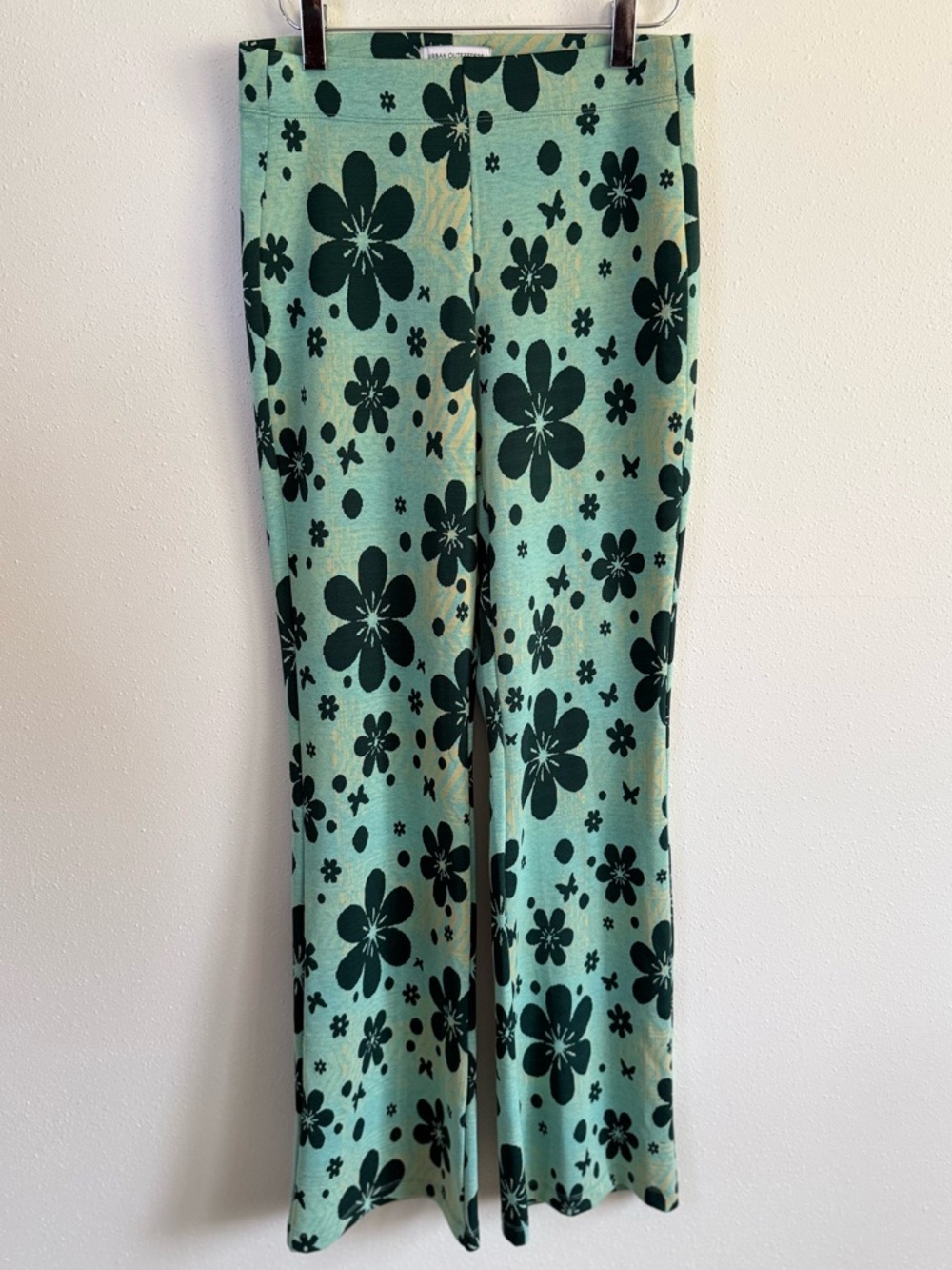 Urban Outfitters Floral Pants Green Flare High Rise Stretch Small
